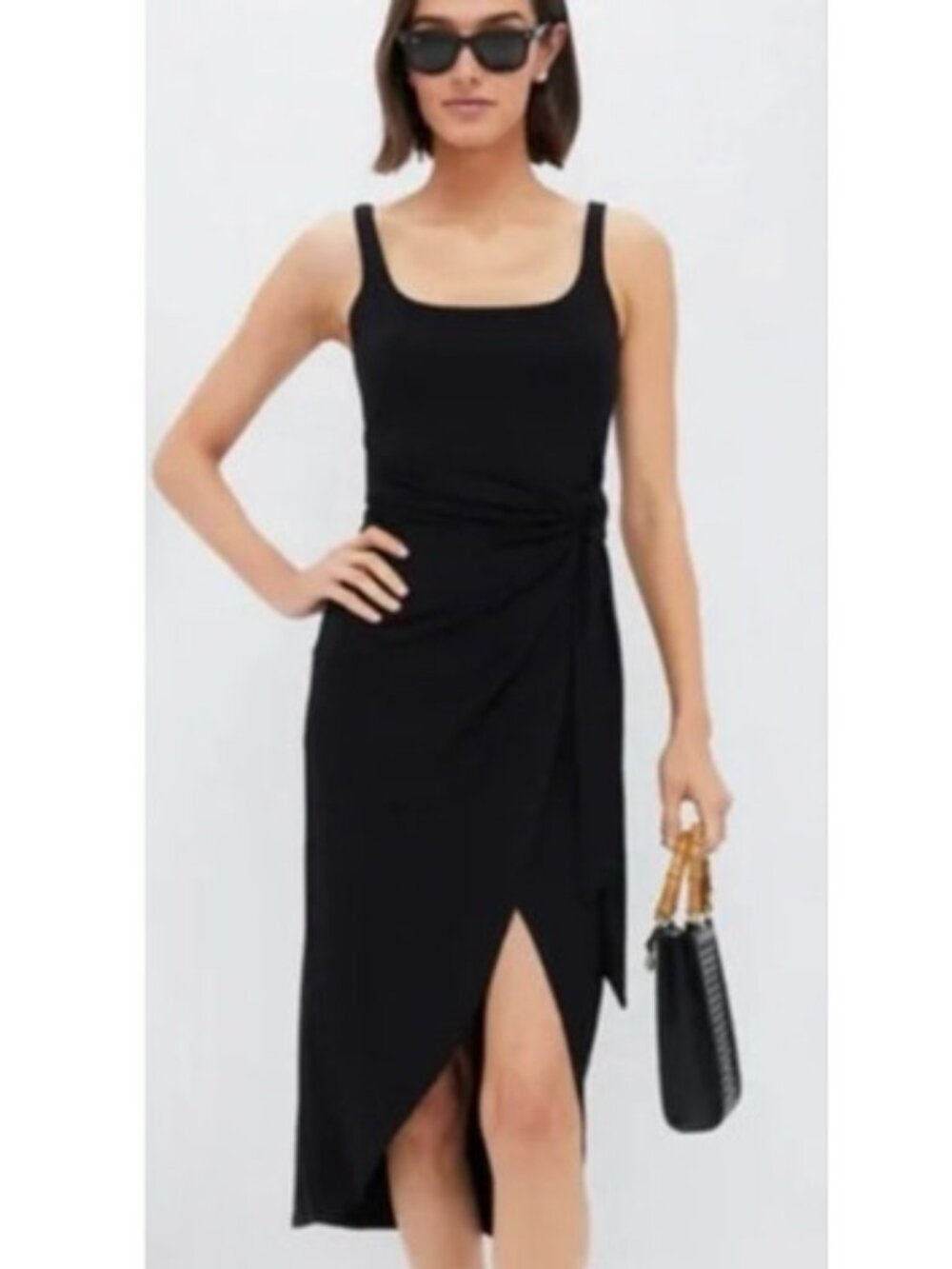 Tuckernuck Arielle Midi Dress Black Side Knot Jersey Knit S NWT - Picture 2 of 12